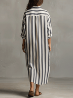 Casual Striped Shirt Bohemian Style Maxi Dress oaklynwear
