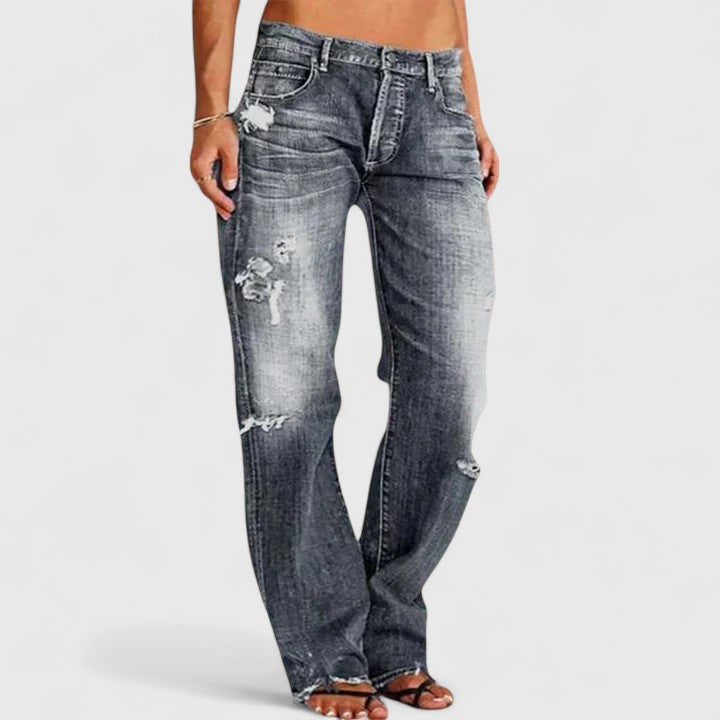 Sadie | Women's Low Rise Distressed Straight Leg Jeans oaklynwear