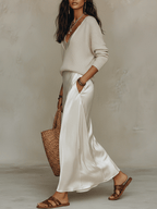 Marguerite | Knit Top Satin Midi Skirt Set oaklynwear