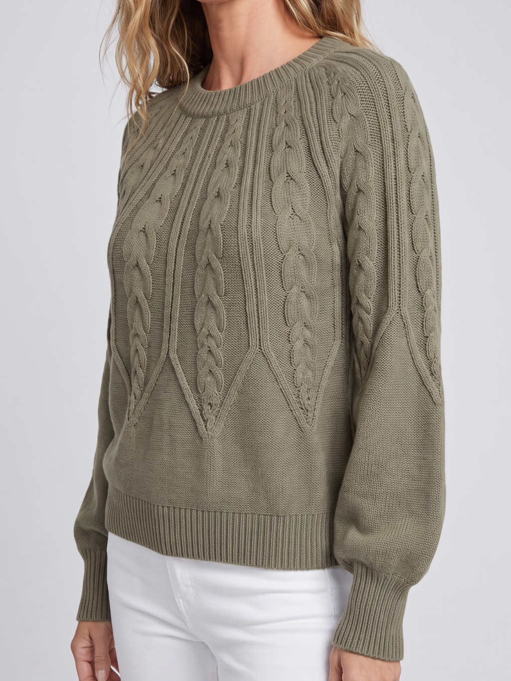 Riley | V-Neck Cable Knit Sweater with Balloon Sleeves, Oversized Winter Pullover oaklynwear