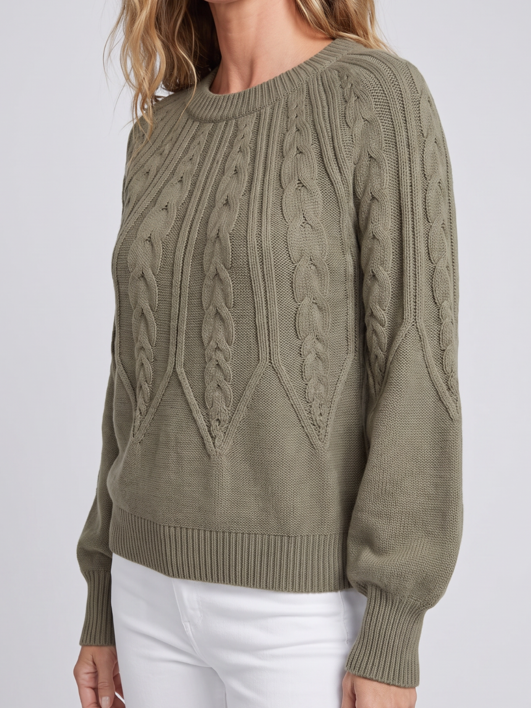 Riley | V-Neck Cable Knit Sweater with Balloon Sleeves, Oversized Winter Pullover oaklynwear