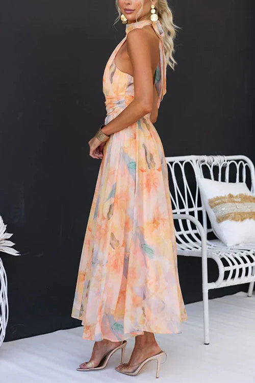Emily | Floral Halter Neck Midi Dress oaklynwear