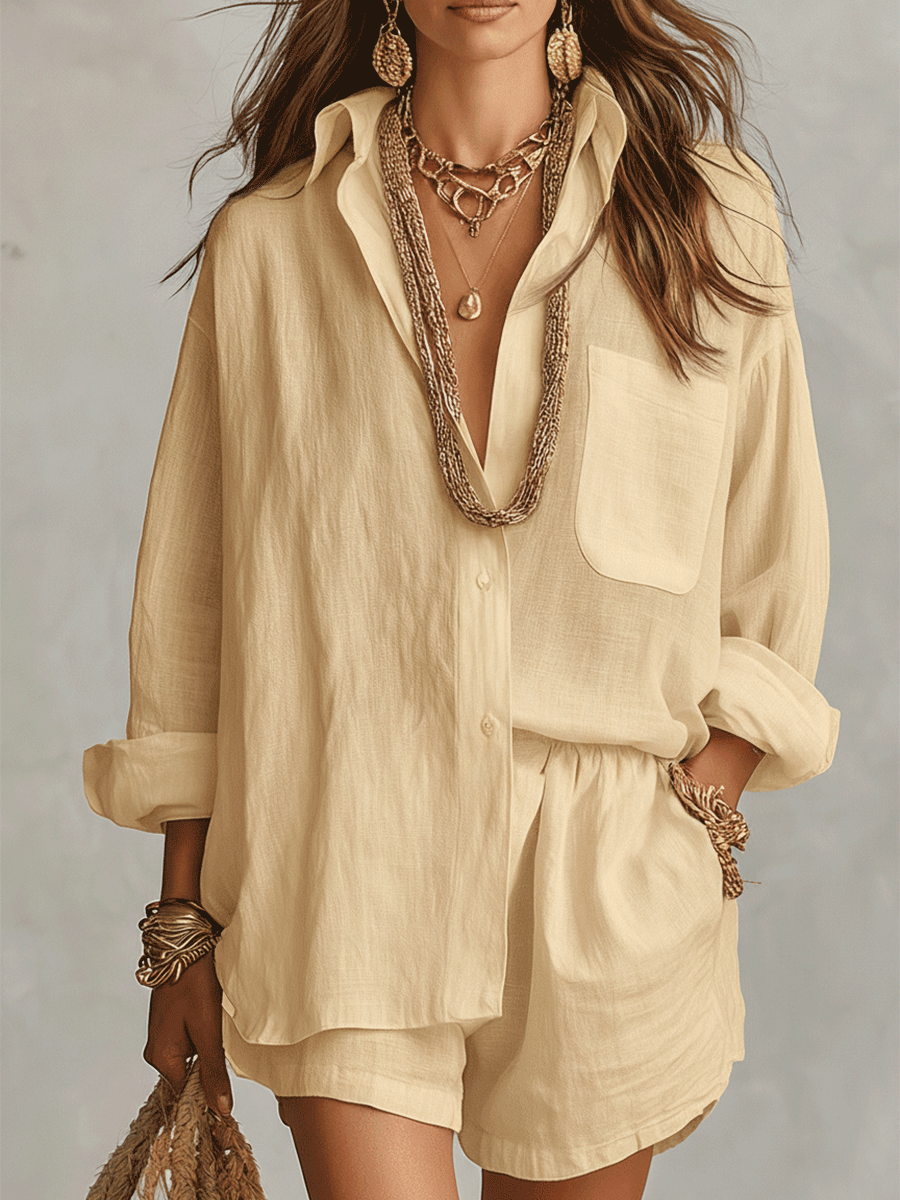 Petra | Linen Oversized Shirt Shorts Set oaklynwear