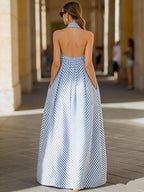 Marina | Striped Halter Neck Maxi Dress oaklynwear
