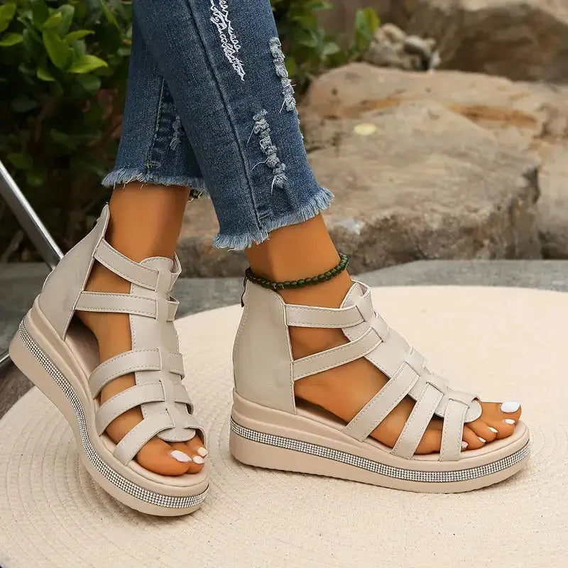 Elle | Comfort Sandals with Rhinestone Decoration oaklynwear