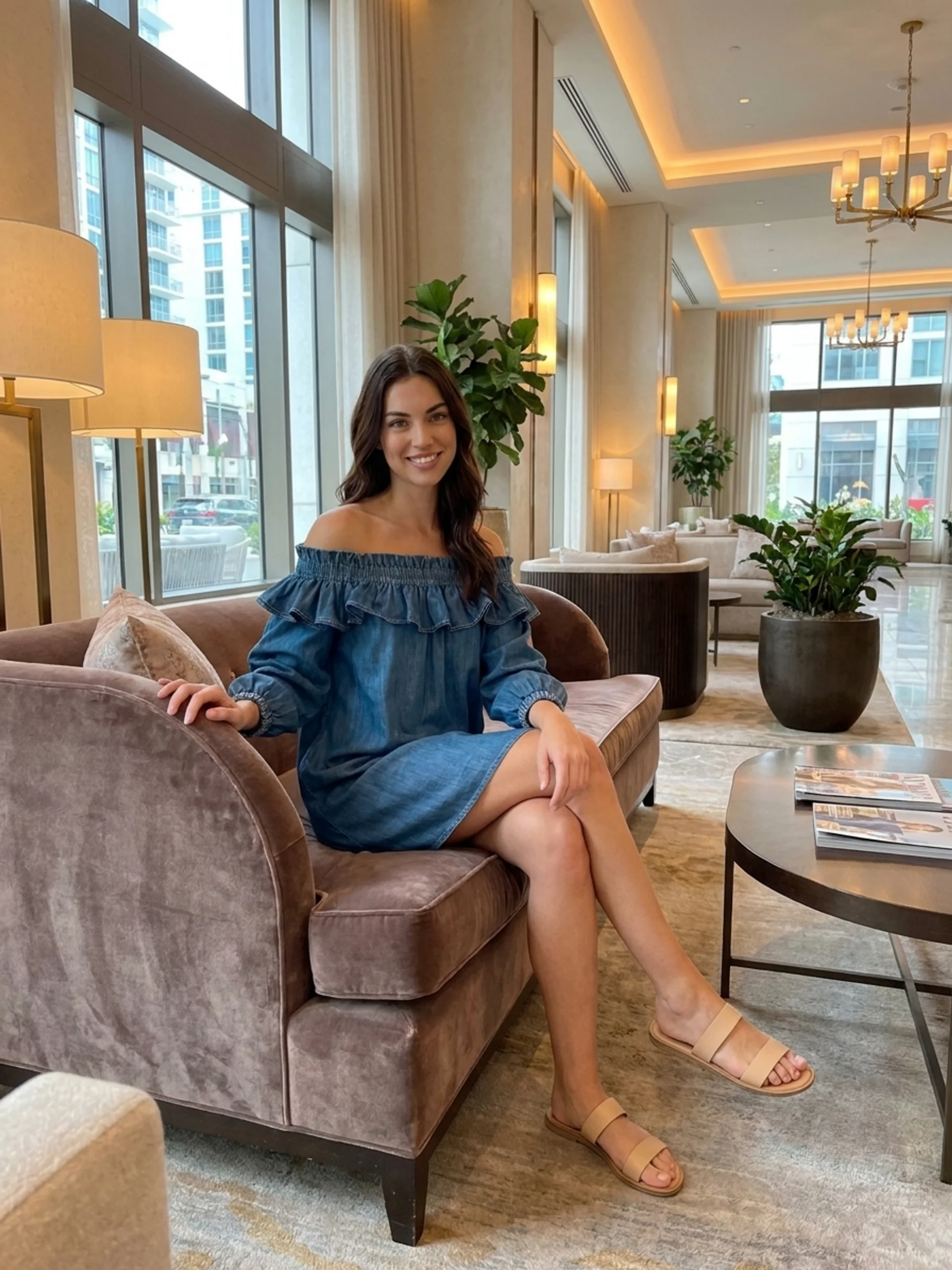 Billie | Off-Shoulder Ruffle Sleeve Denim Mini Dress oaklynwear