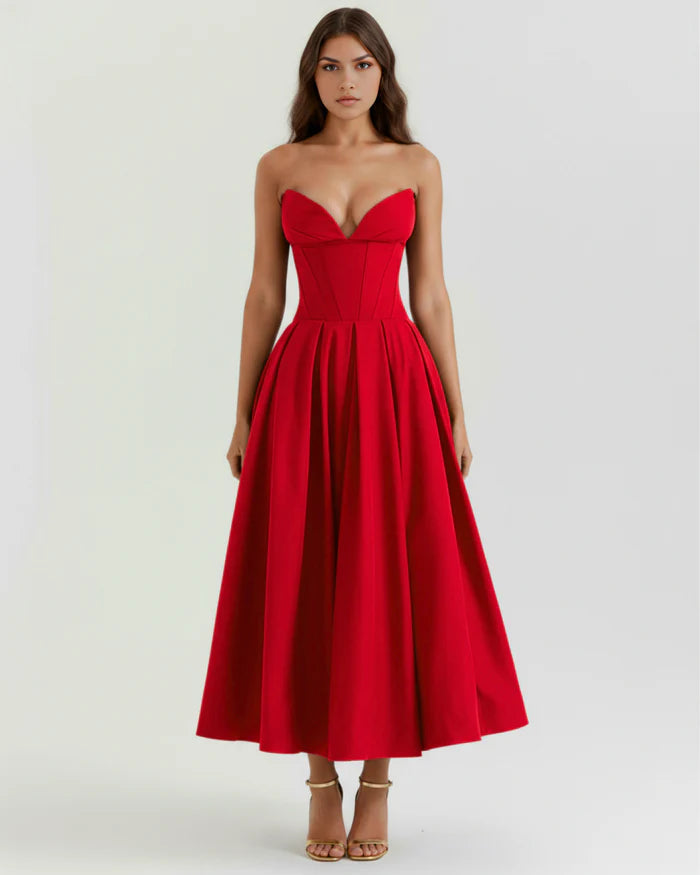 Venetia | Boned Corset Full Skirt Midi Dress oaklynwear