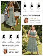 Sway™ | Women's Floral Smocked Maxi Dress – Square Neck Adjustable Strap Tiered Ruffle Beach Sundress oaklynwear