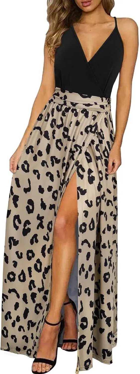 Vibe™ | Women's Floral Boho Maxi Dress – Spaghetti Strap V-Neck Side Split Flowy Beach Dress oaklynwear