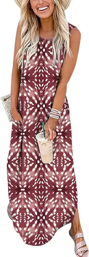 Mavi™ | Women's Sleeveless Maxi Dress – Loose Fit Side Slit Beach Vacation Sundress oaklynwear