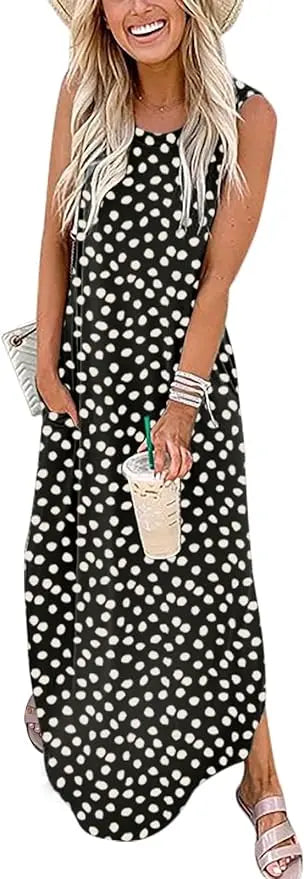 Mavi™ | Women's Sleeveless Maxi Dress – Loose Fit Side Slit Beach Vacation Sundress oaklynwear