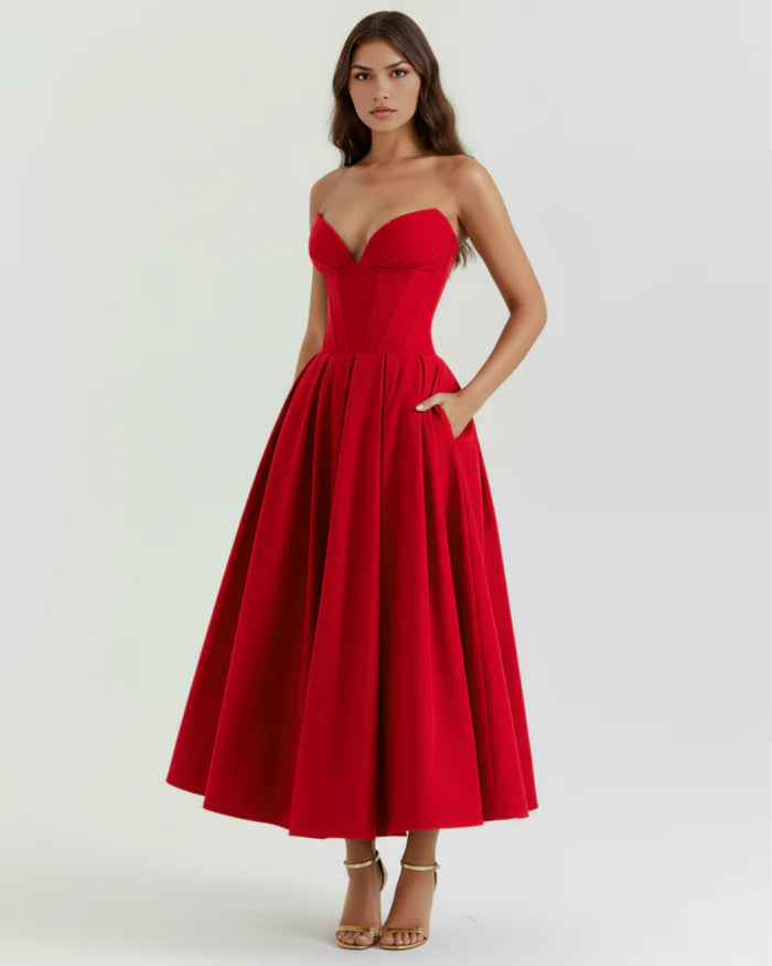 Venetia | Boned Corset Full Skirt Midi Dress oaklynwear
