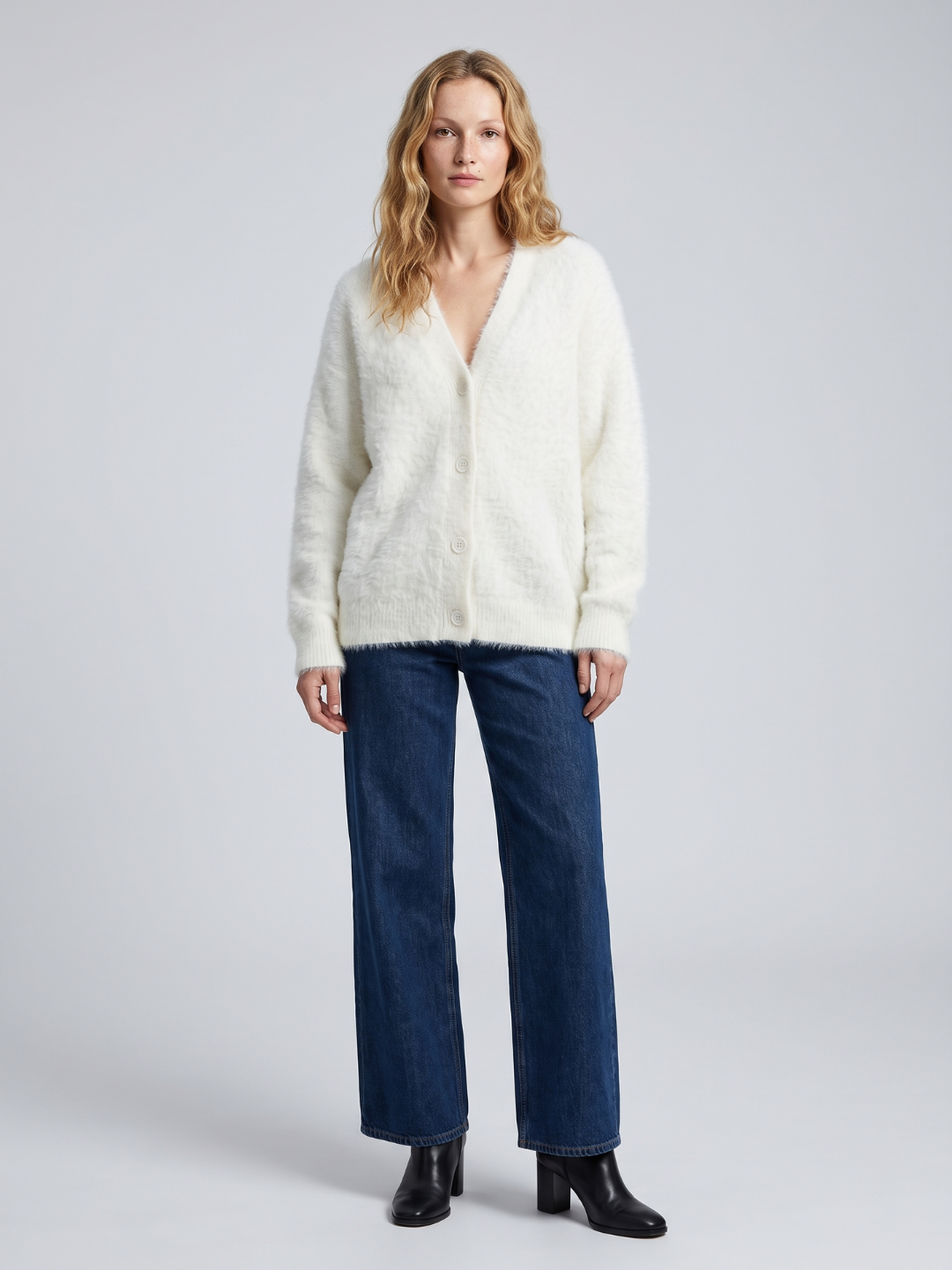 Willow | V-Neck Button-Up Cardigan with Fuzzy Knit Texture, Oversized Winter Layer oaklynwear