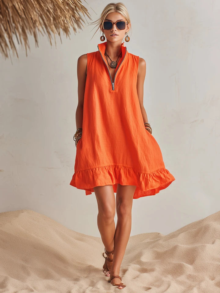 Sunny | Orange Linen Ruffle Mini Dress oaklynwear