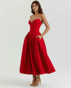 Venetia | Boned Corset Full Skirt Midi Dress oaklynwear