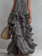 Giselle | Layered Ruffle Grey Maxi Dress oaklynwear