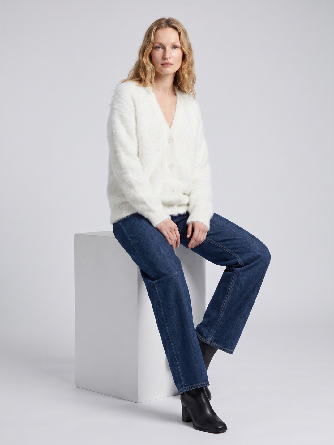 Willow | V-Neck Button-Up Cardigan with Fuzzy Knit Texture, Oversized Winter Layer oaklynwear