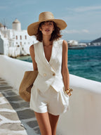 Sophia | Linen Vest Shorts Two-Piece Set oaklynwear