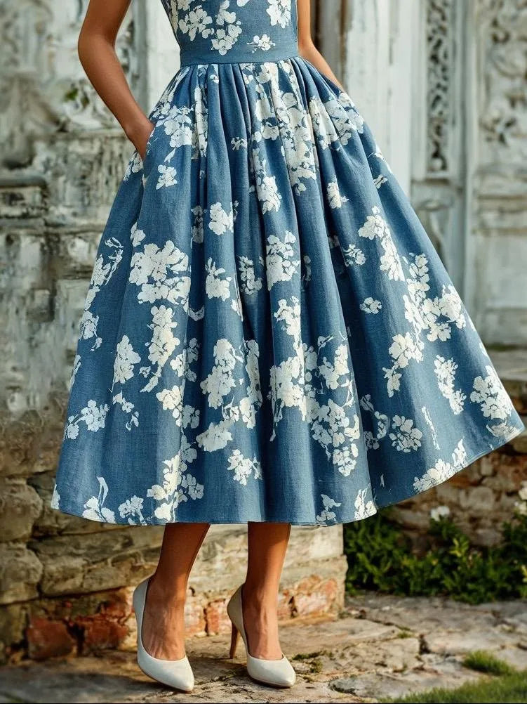 Rosanna | Women's Floral Linen Midi Dress oaklynwear