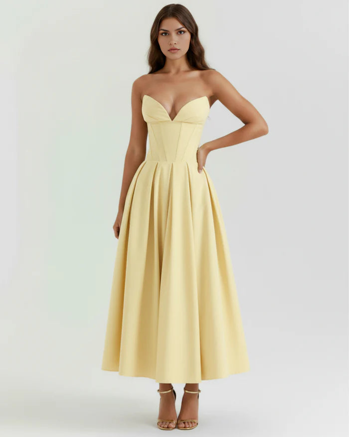 Venetia | Boned Corset Full Skirt Midi Dress oaklynwear