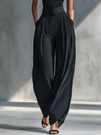 Naomi | Women's Black High-Elastic Knit Top And Acetate Wide-Leg Pants oaklynwear