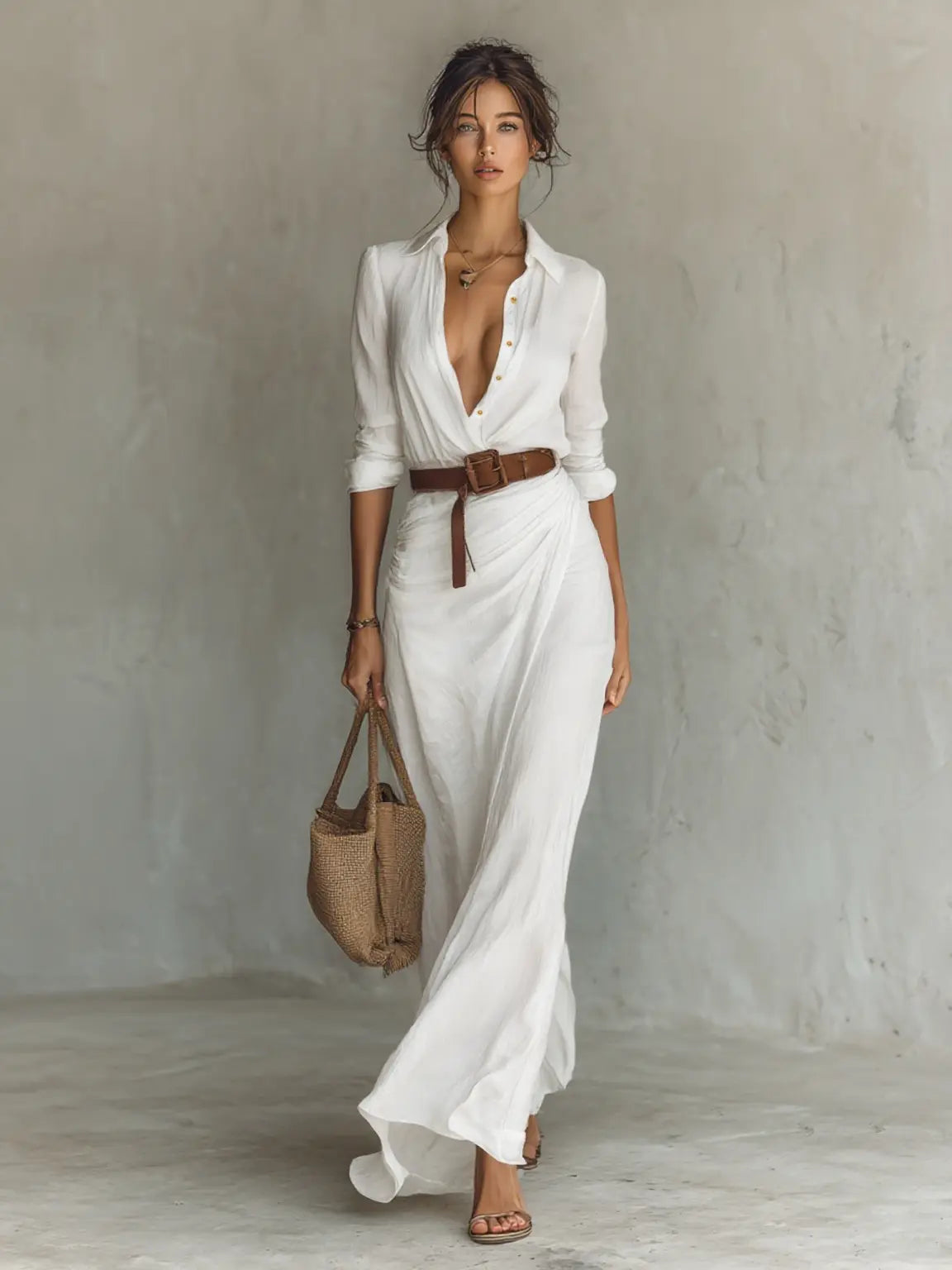 Helena | Ladies Lapel Single Breasted Long Sleeve Belted Maxi Dress oaklynwear