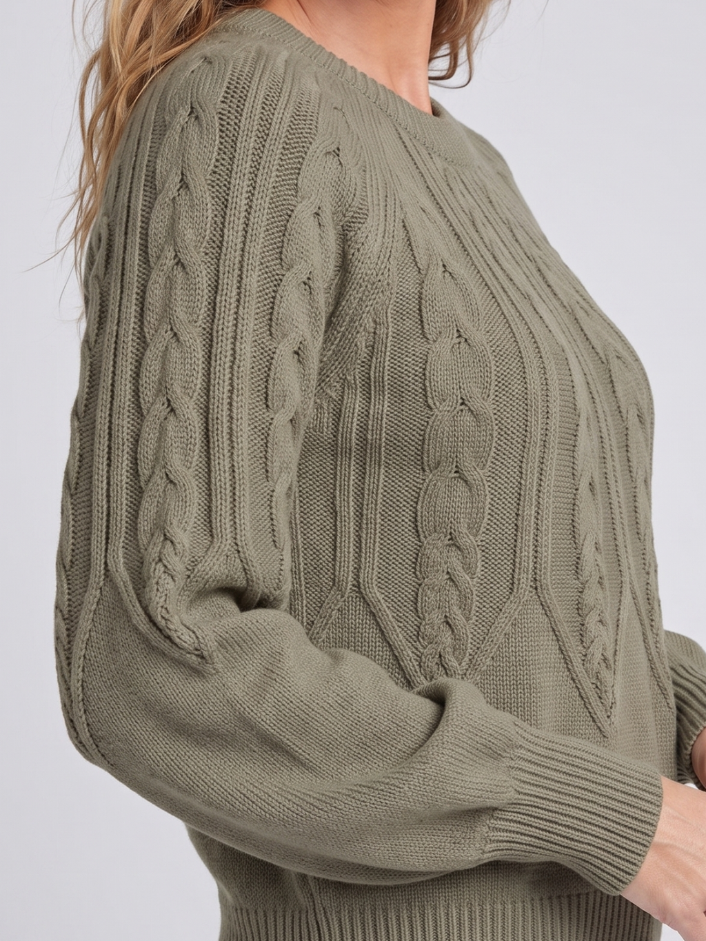 Riley | V-Neck Cable Knit Sweater with Balloon Sleeves, Oversized Winter Pullover oaklynwear