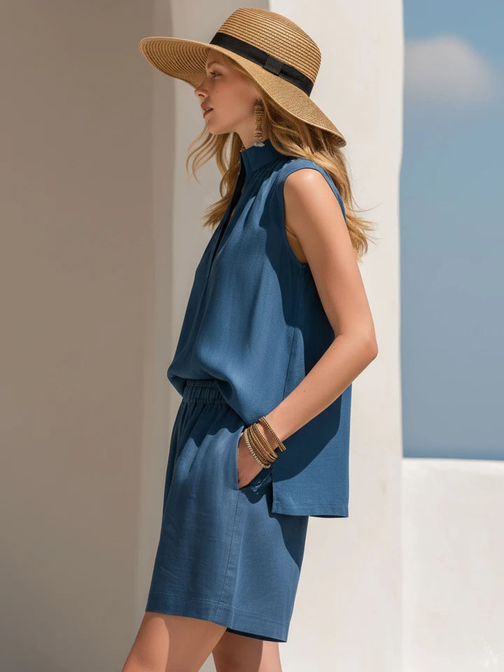 Azure | Tencel V-Neck Top Shorts Set oaklynwear