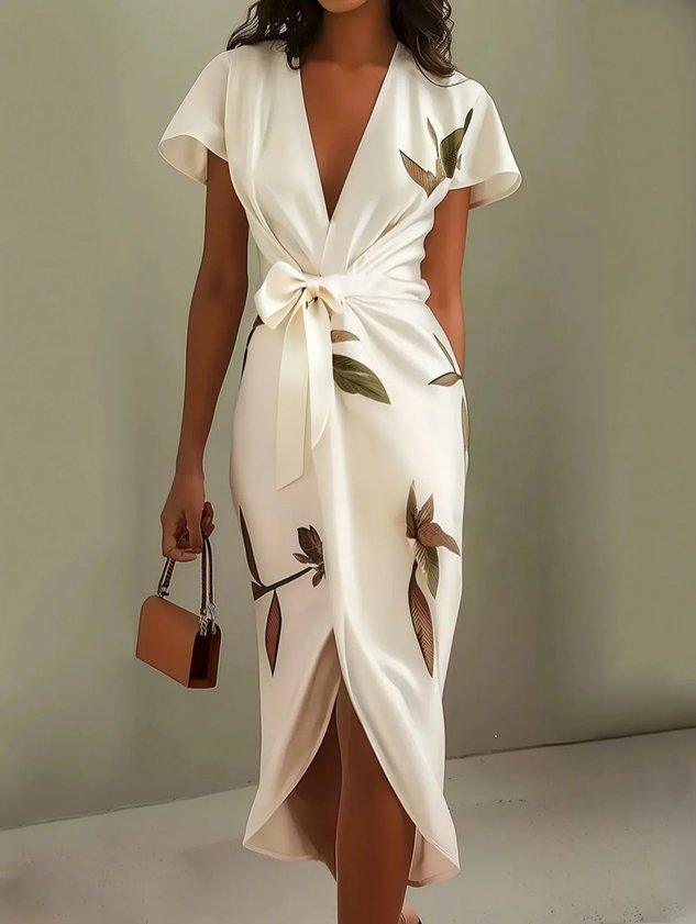 Vivienne | Printed Tie Waist Midi Dress oaklynwear