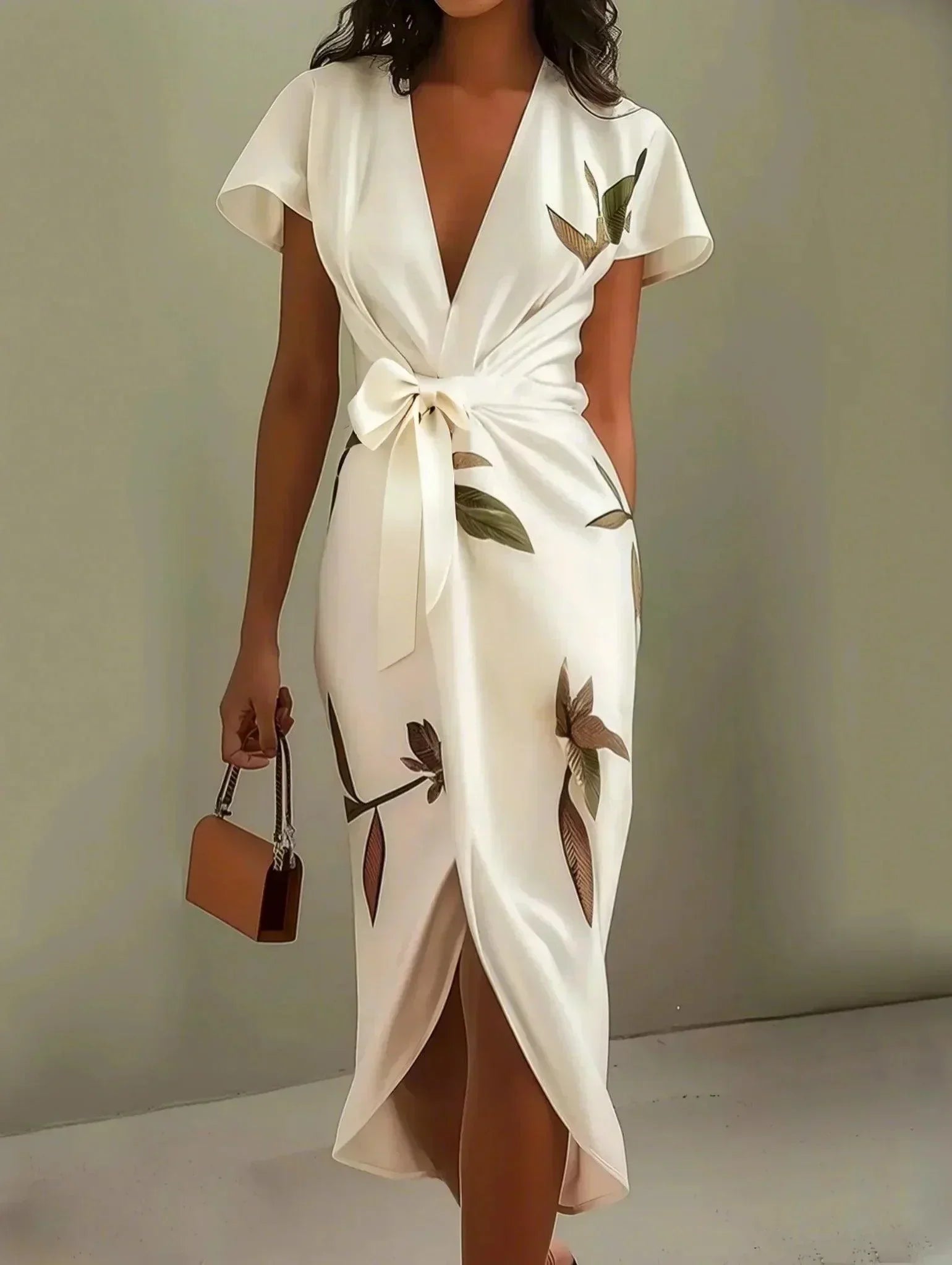 Vivienne | Printed Tie Waist Midi Dress oaklynwear