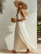 Ivory | Pleated Chiffon Sleeveless Maxi Dress oaklynwear
