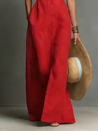 Claudette | Women's Minimalist Linen-Blend Collared Single-Breasted Sleeveless Maxi Shirt Dress oaklynwear