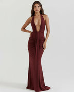 Seraphina | Plunging Halter Ruched Maxi Dress oaklynwear