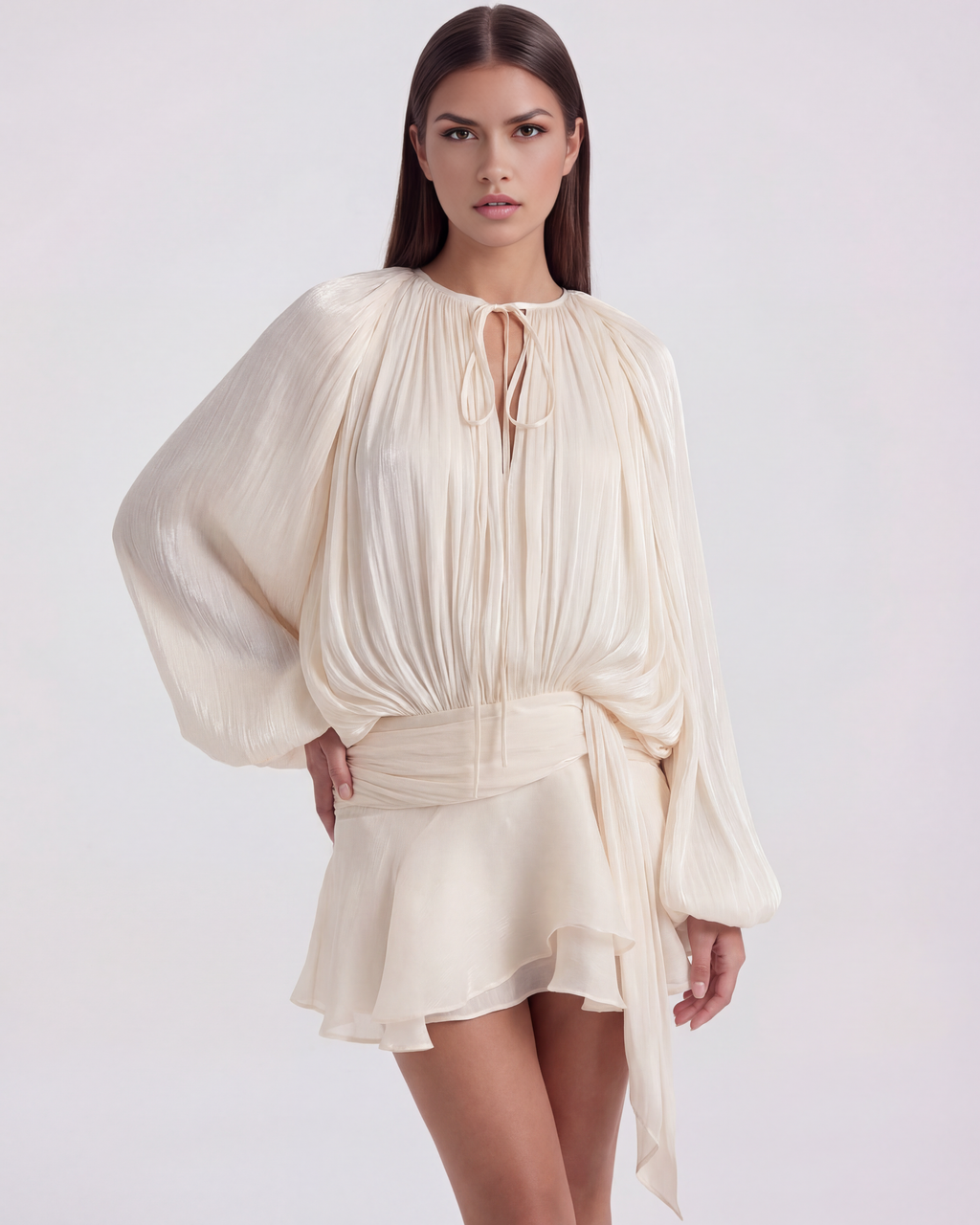 Isolde | Pleated Glitter Twist-Front Mini Dress oaklynwear