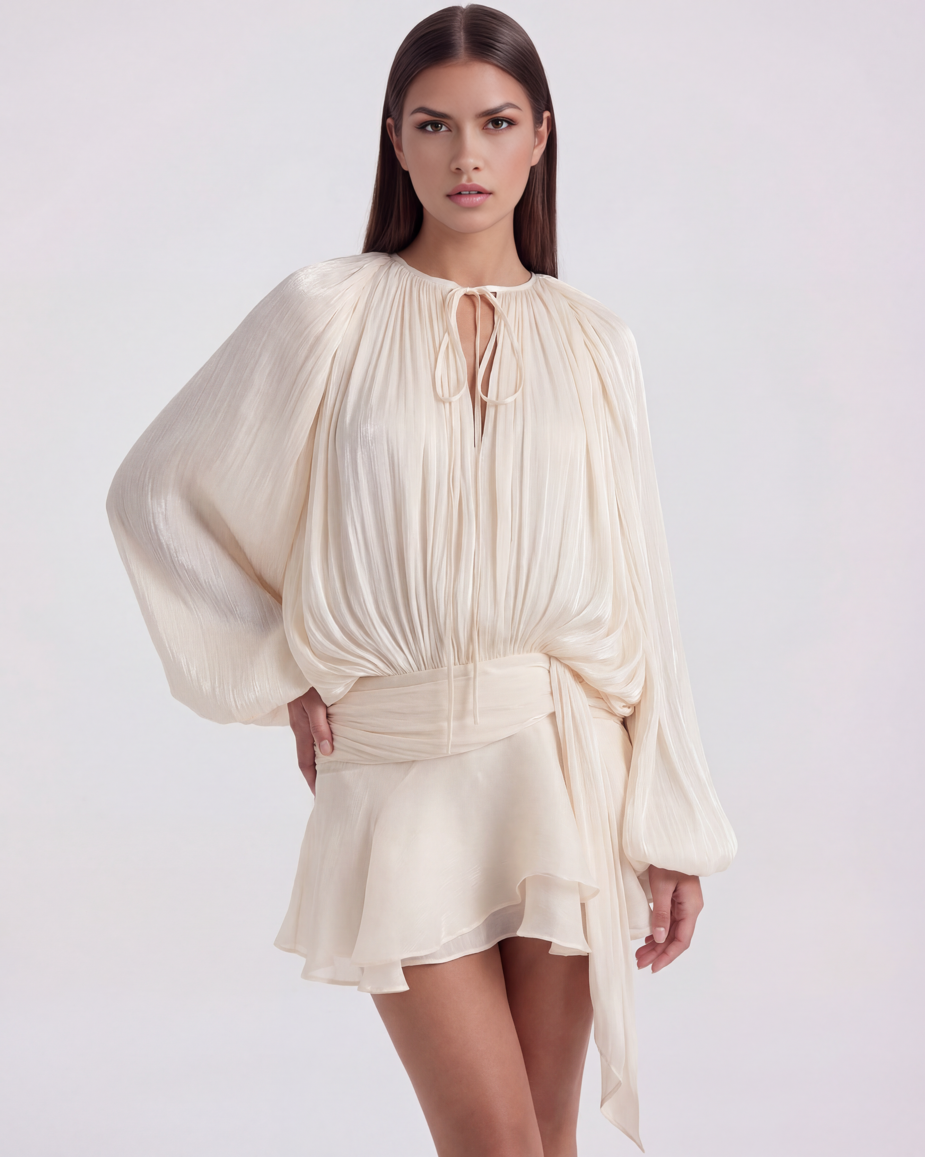 Isolde | Pleated Glitter Twist-Front Mini Dress oaklynwear