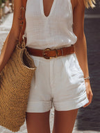 Eleanor | Linen Vest Shorts Two-Piece Set oaklynwear