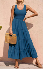 Tiara™ | Women's Smocked Tank Tiered Maxi Dress – Sleeveless Flowy A-Line Beach Sundress oaklynwear