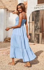 Cami™ | Women's Smocked Tiered Maxi Dress – Spaghetti Strap Elastic Waist Flowy Boho Beach Sundress oaklynwear