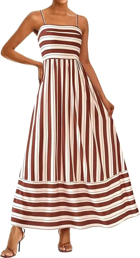 Flora™ | Women's Smocked Boho Floral Maxi Dress – Spaghetti Strap Square Neck Beach Sundress oaklynwear