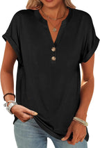 Willa™ | Women's Henley V-Neck Tunic Top – Loose Fit Short Sleeve Blouse for Work & Casual Wear oaklynwear