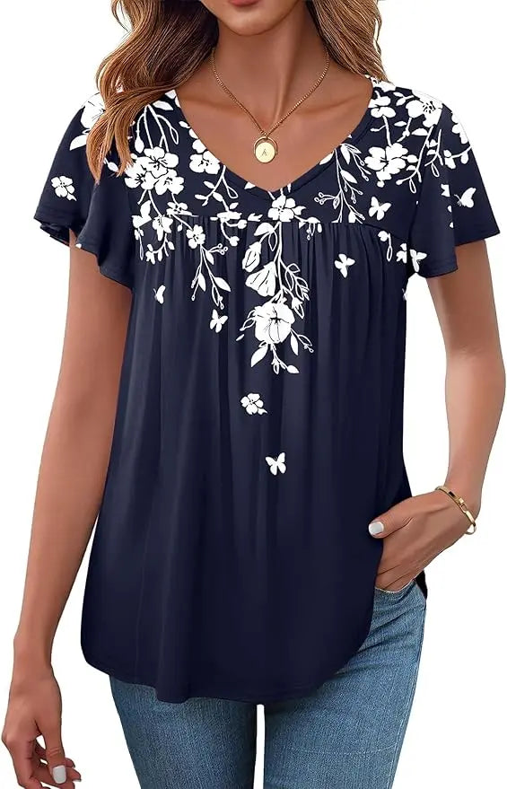 Vera™ | Women's Ruffle Sleeve V-Neck Blouse – Dressy Casual Top for Work & Everyday Wear oaklynwear