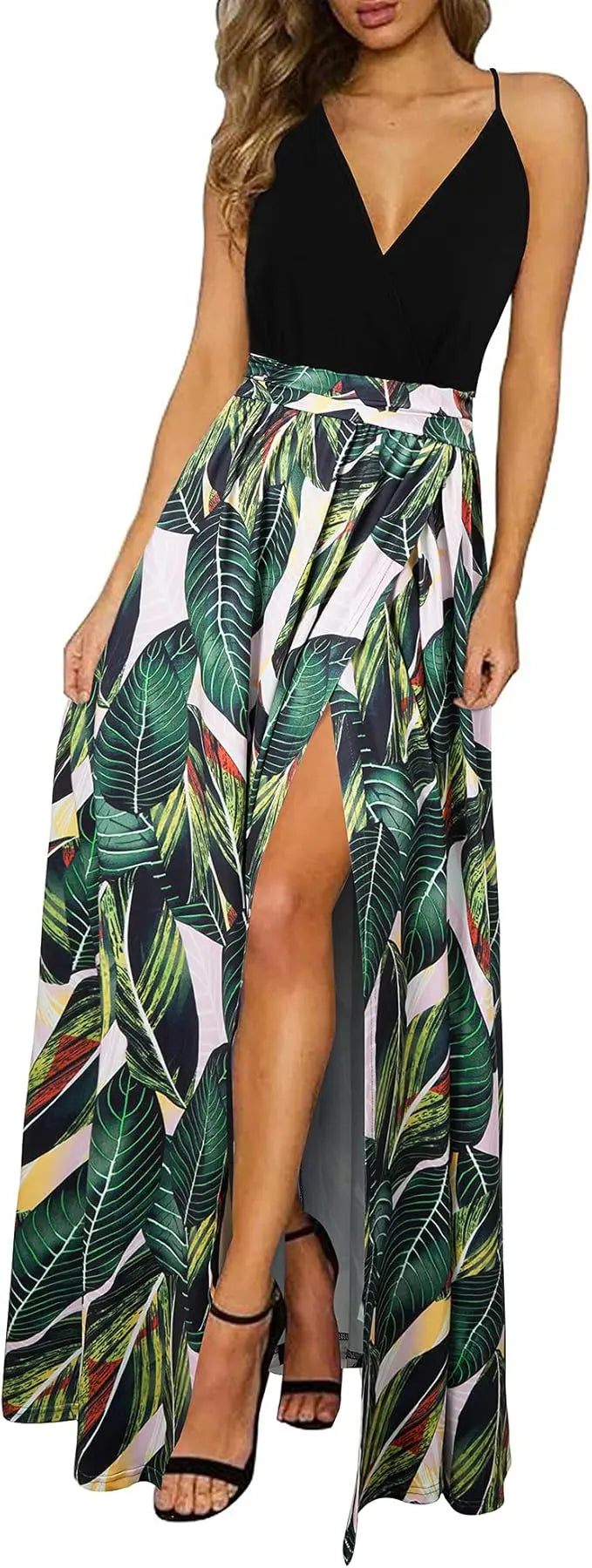 Vibe™ | Women's Floral Boho Maxi Dress – Spaghetti Strap V-Neck Side Split Flowy Beach Dress oaklynwear