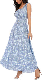 Bora™ | Women's Boho Floral Tiered Maxi Dress – Sleeveless Scoop Neck A-Line Beach Vacation Dress oaklynwear