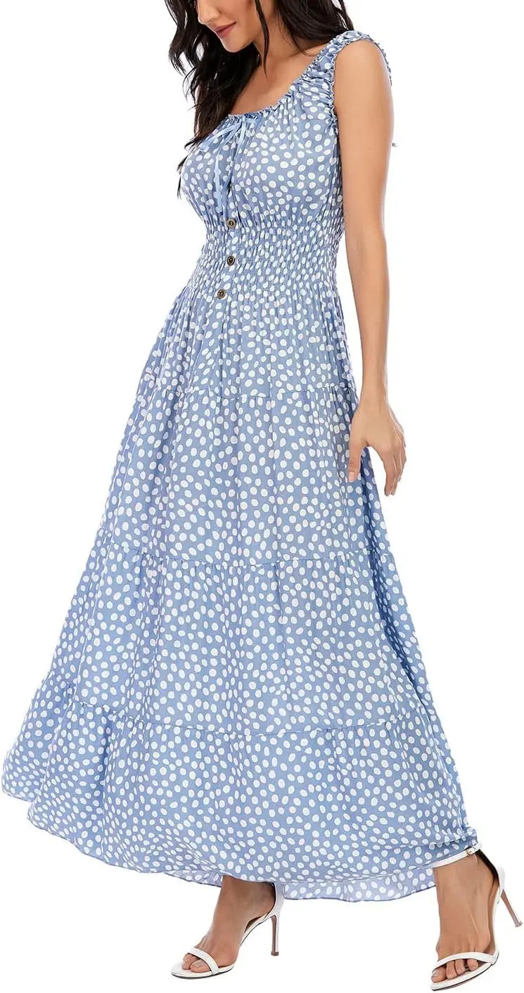 Bora™ | Women's Boho Floral Tiered Maxi Dress – Sleeveless Scoop Neck A-Line Beach Vacation Dress oaklynwear
