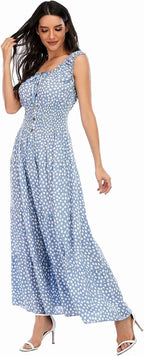 Bora™ | Women's Boho Floral Tiered Maxi Dress – Sleeveless Scoop Neck A-Line Beach Vacation Dress oaklynwear