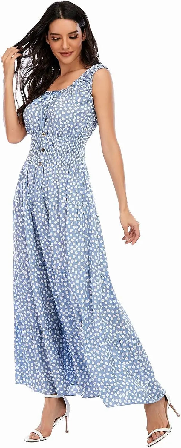 Bora™ | Women's Boho Floral Tiered Maxi Dress – Sleeveless Scoop Neck A-Line Beach Vacation Dress oaklynwear