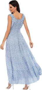 Bora™ | Women's Boho Floral Tiered Maxi Dress – Sleeveless Scoop Neck A-Line Beach Vacation Dress oaklynwear