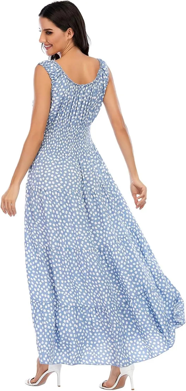 Bora™ | Women's Boho Floral Tiered Maxi Dress – Sleeveless Scoop Neck A-Line Beach Vacation Dress oaklynwear