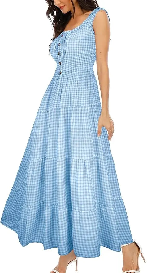 Bora™ | Women's Boho Floral Tiered Maxi Dress – Sleeveless Scoop Neck A-Line Beach Vacation Dress oaklynwear