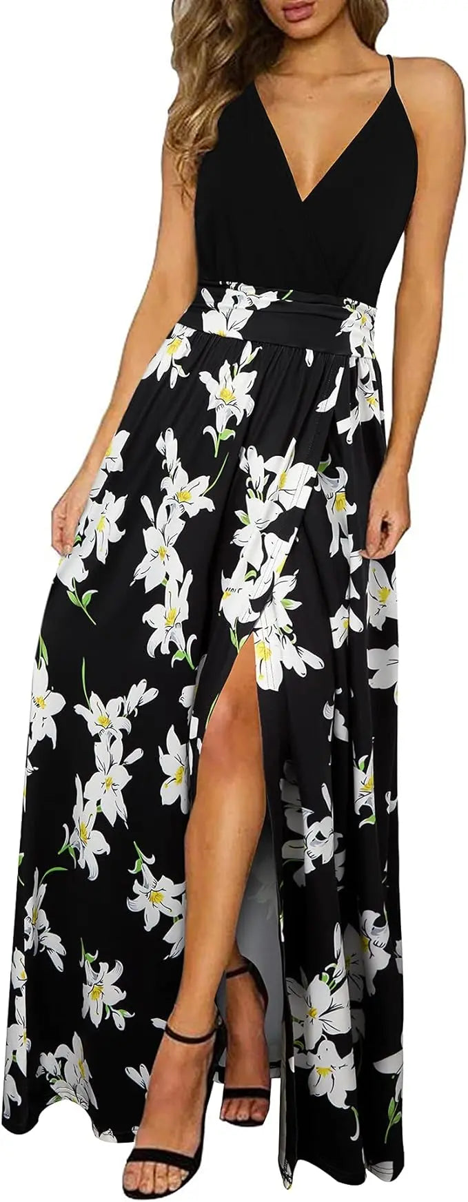 Vibe™ | Women's Floral Boho Maxi Dress – Spaghetti Strap V-Neck Side Split Flowy Beach Dress oaklynwear